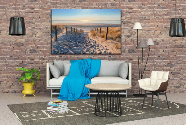 Wandbild Holzbild Strand Meer Nordsee Sonnenuntergang