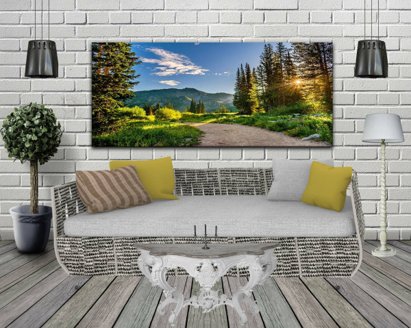 Wandbild Alu-Dibond Berge Bäume Sonnenuntergang Landschaft