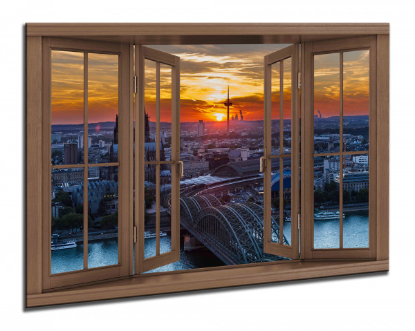 Leinwandbild Wandbild Fensterblick Köln Sky Line Sonnenuntergang