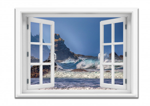 Leinwandbild Wandbild Fensterblick Meer Wellen