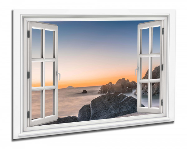 Leinwandbild Wandbild Fensterblick Strand Meer Sonnenuntergang Landschaft