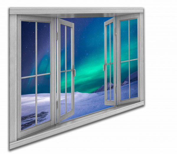 Leinwandbild Wandbild Fensterblick Polarlicht Nördlich Himmel Landschaft