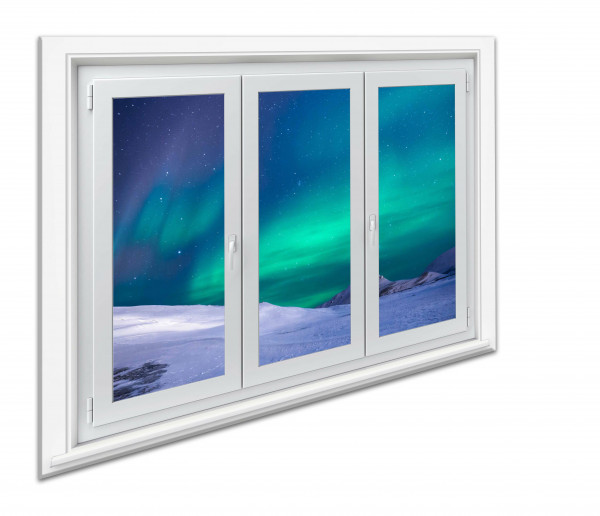 Leinwandbild Wandbild Fensterblick Polarlicht Nördlich Himmel Landschaft