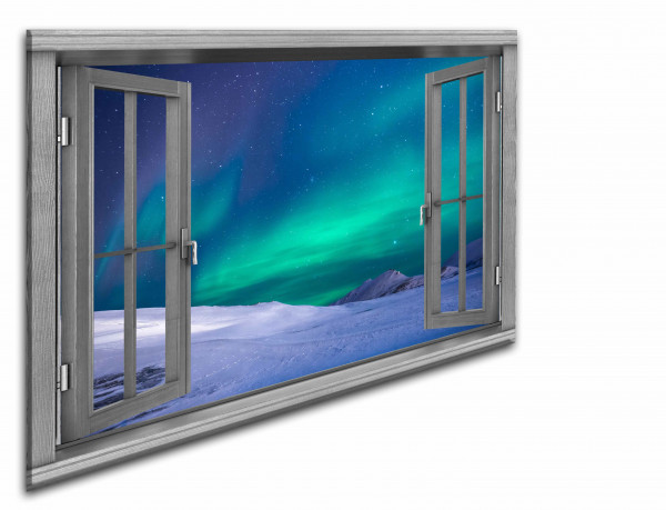Leinwandbild Wandbild Fensterblick Polarlicht Nördlich Himmel Landschaft