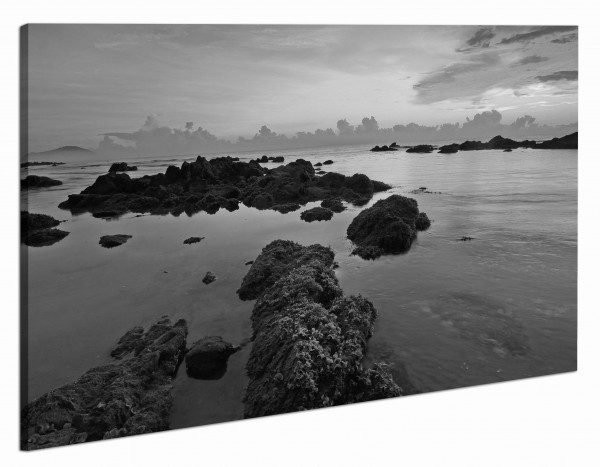 Leinwandbild Wandbild Strand Meer Sonnenuntergang Schwarzweiß