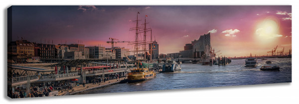 Leinwandbild Wandbild Panorama Hafen Hamburg Sonnenuntergang