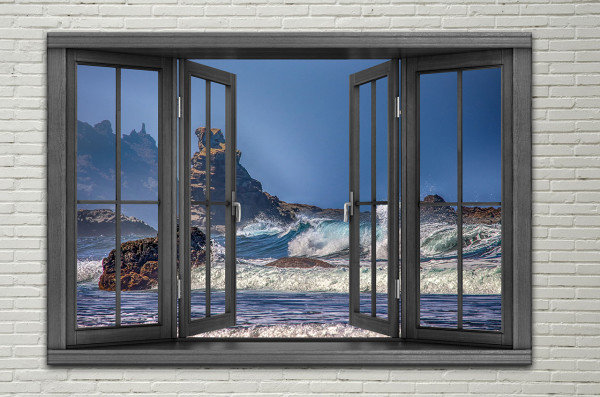 Leinwandbild Wandbild Fensterblick Meer Wellen