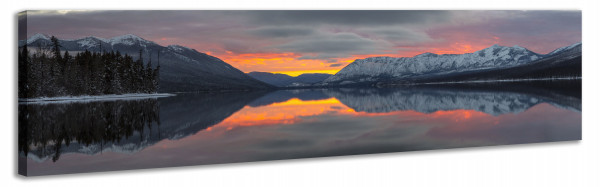Leinwandbild Wandbild Panorama See Berge Sonnenuntergang