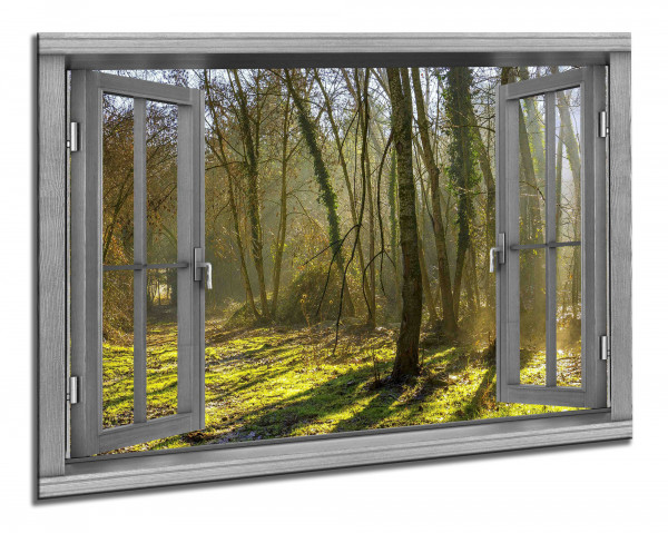 Leinwandbild Wandbild Fensterblick Herbst Wald Bäume Landschaft