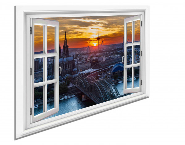 Leinwandbild Wandbild Fensterblick Köln Sky Line Stadt