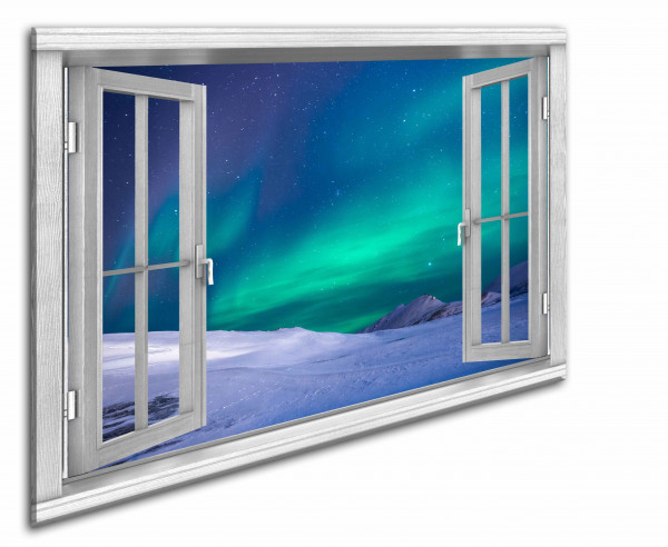 Leinwandbild Wandbild Fensterblick Polarlicht Nördlich Himmel Landschaft