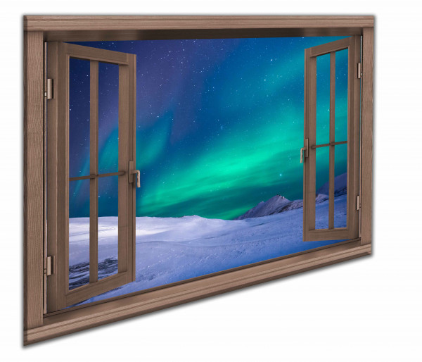 Leinwandbild Wandbild Fensterblick Polarlicht Nördlich Himmel Landschaft