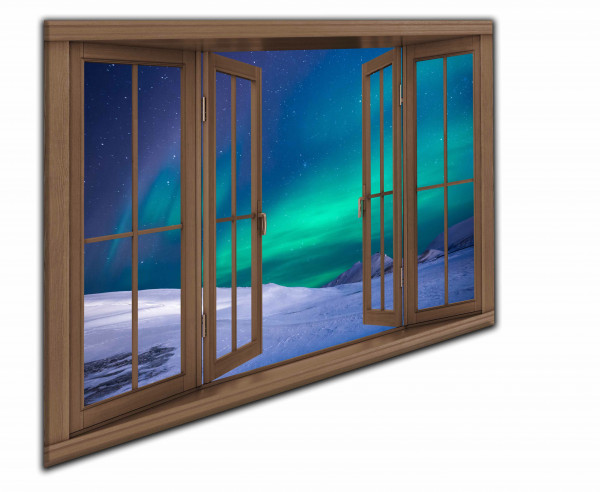Leinwandbild Wandbild Fensterblick Polarlicht Nördlich Himmel Landschaft