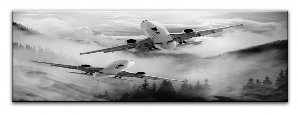 Leinwandbild Wandbild Panorama Flugzeuge Wolken Landschaft Schwarzweiß