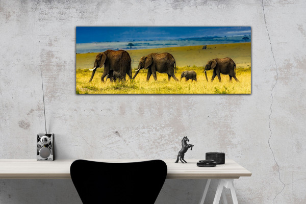 Leinwandbild Wandbild Panorama Afrika Safari Elefanten