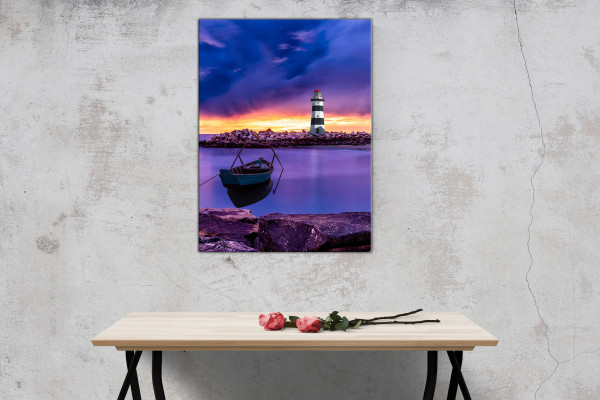 Wandbild Alu-Dibond Leuchtturm Wolken Ozean Sonnenuntergang