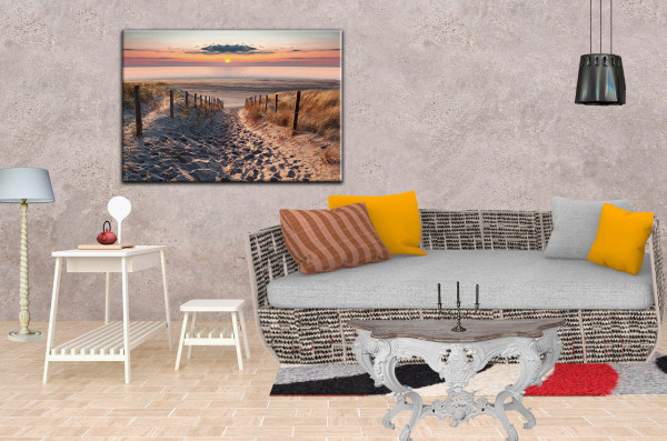 Wandbild Holzbild Strand Meer Nordsee Sonnenuntergang