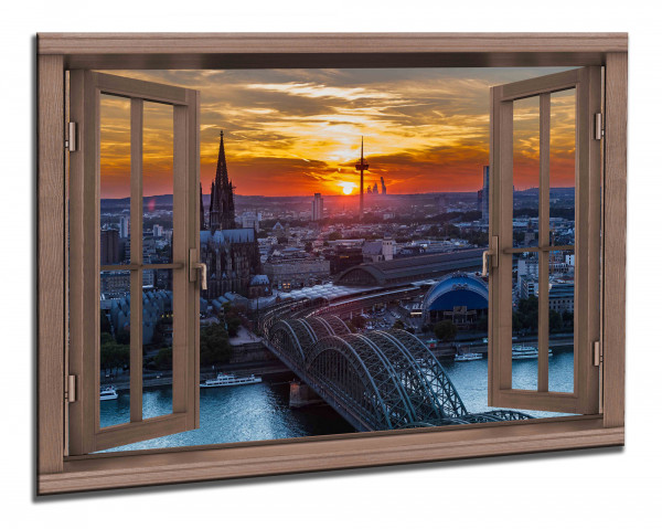 Leinwandbild Wandbild Fensterblick Köln Sky Line Stadt Sonnenuntergang