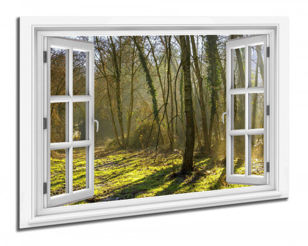 Leinwandbild Wandbild Fensterblick Herbst Wald Bäume Landschaft