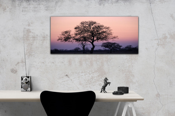 Leinwandbild Wandbild Panorama Afrika Safari Baum Sonnenuntergang