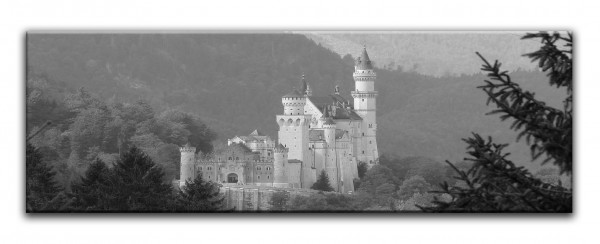 Leinwandbild Wandbild Panorama Schloß Neuschwanstein Allgäu Landschaft Schwarzweiß