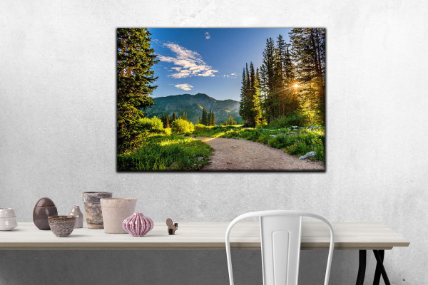 Wandbild Alu-Dibond Berge Bäume Sonnenuntergang Landschaft